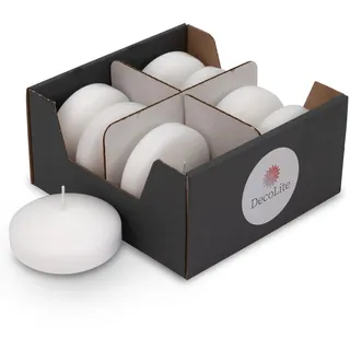 DecoLite Maxi Schwimmkerzen 8h Brenndauer, Ø 8 cm, 8er Set, Weiß | RAL-geprüft für sauberen Abbrand, Floating Candles ohne Duft mit weißem Kern, für Pool, Teich & Tischdeko