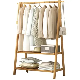 DODOBD Freistehender Kleiderständer Bambus,Türgarderobe Klappbar,Kleiderständer Holz,Kleiderständer Schmal,Kleiderstange,Zusammenklappbar,Für Wohnungen Schlafzimmer Flur:66/86/116CM