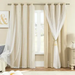 Blackout Vorhänge für Schlafzimmer - Doppellagig - Beige - 106 x 228 cm - Beige