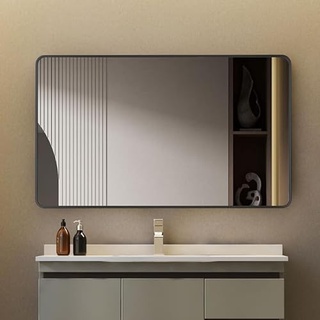 Goezes Schwarz Wandspiegel 60x100 cm Rechteckiger Spiegel, 100x60 cm dekorativer HD Spiegel mit Schwarz Metall Rahmen, ideal für Badezimmer, Schlafzimmer, Wohnzimmer, Eingang Wanddekoration