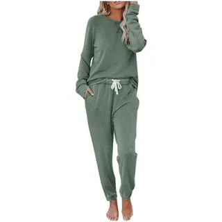 Hausanzug Damen :Kuschelig Lang Satin Pyjama Set Sexy Langarm Schlafanzug Strick Lounge Set Elegant Baumwolle Nachtwäsche Zweiteiler Loungewear Homewear Lounge Set