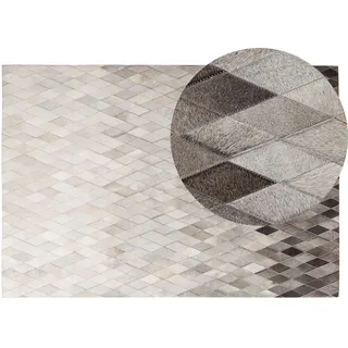 Beliani Maldan Lederteppich 140 x 200 cm Beige/Grau/Weiß