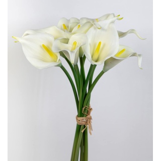 Seidenblumen Roß 9 Stück Calla Real Touch 34cm weiß-Creme FT Kunstblumen künstliche Blumen Kalla Lilie