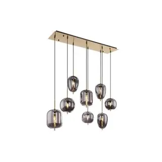 GLOBO Pendelleuchte Blacky messing Metall Rauchglas B/H/L: ca. 34x120x102,5 cm E14 8 Brennstellen - Messing