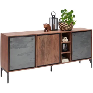 Livetastic Sideboard Schiefer, Braun, Holz, Metall, Stein, Akazie, Hartholz, 3 Fächer, 180x77x40 cm, Holzmöbel, Kleinmöbel Holz, Holzkommoden, Sideboards Holz