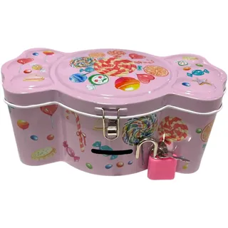 Spardose aus Metall, Bonbonform mit Schloss, lustige Spardose, große Größe für Jungen und Mädchen (Rosa)