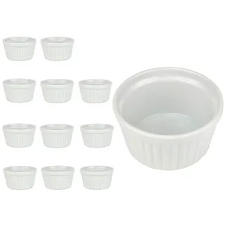 Van Well 12er Ragoutförmchen Set aus Porzellan 230 ml, weiße Creme Brulee Schälchen, spülmaschinenfest, kleine Dessertschalen für Soufflé, Dips, Vorspeisen und Nachspeisen