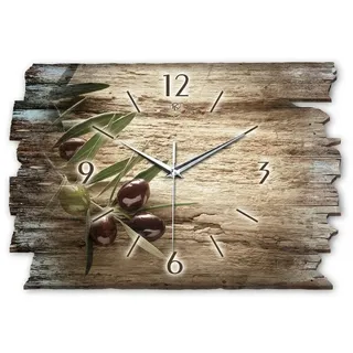 Kreative Feder Wanduhr Design-Wanduhr „Oliven“ aus Holz im Shabby Style Design (ohne Ticken; flüsterleises Uhrwerk; außergewöhnlich, modern) braun