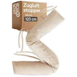 Praknu Zugluftstopper für Fenster bis 120cm - Waschbar - Energiesparend - Extra Lang & Schwer - Auch für breite Türen - Beige