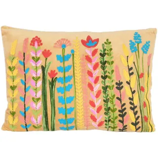 Casa Moro Boho Samt-Kissen Santa 48 x 30 cm mit Füllung Blumen-Motiven Bestickt Zierkissen Deko-Kissen Couchkissen Sofakissen mit Blumen (Beige)