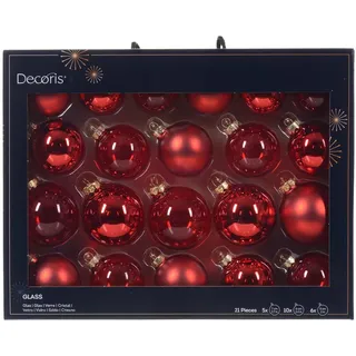 Kaemingk Weihnachtsbaumkugel, Weihnachtskugeln Glas 5-7cm 21er Set - Weihnachtsrot rot