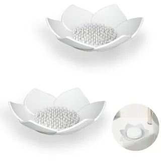 YoHyien 2 Stück Silikon Seifenschale mit Ablauf, Selbstentleerender Seifenablage Dusche, Seifenhalter Waschbecken, Seifenschalen für Badezimmer, Küche, Hält Seife Trocken (Weiß)