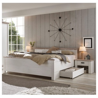 Lomadox Schlafzimmer-Set FERNA-61, (Spar-Set, 4-St), Pinie weiß Nb. mit Pinie dunkel Nb. im Landhaus Design 331/86/208 cm braun|weiß