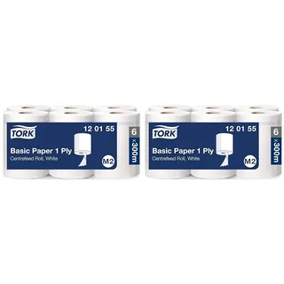 Tork Standard-Papierwischtücher mit Innenabrollung Weiß M2, kosteneffiziente Putztücher, 6 × 300 m, 120155 (Packung mit 2)