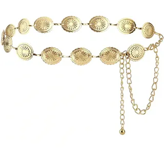 NXPUXP Western Metall Concho Gürtel,Western-Cowgirl-Taillenkette,Verstellbarer Kettengürtel für Damen,Kettengürtel Geeignet für Jeanskleider(Gold-2025) - M
