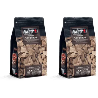 Weber Räucherchips (700g Packung) - Hickory Holz, für Rind-, Schweine-, Wild- & Geflügelfleisch, kräftiges/intensives, leicht süßes Aroma, aus 100% natürlichen Holz (17624) (Packung mit 2)