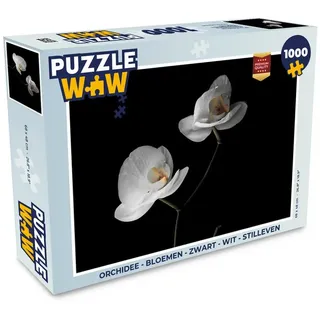 MuchoWow Puzzle Orchidee - Blumen - Schwarz - Weiß - Stilleben, 1000 Puzzleteile, Foto-Puzzle, Bilderrätsel, Puzzlespiele, Klassisch schwarz 48 cm x 68 cm x 2 cm | Querformat