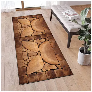 Siunwdiy Teppich läufer Flur 70X400CM, Braun 3D küchenläufer waschbar, Lange Korridor Teppich, Für Flurtreppen Schlafzimmer,rutschfest Schallschutz Türmatte mit 0,6 MM Dickem