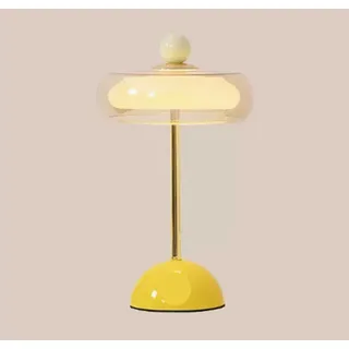 SXYSXYSXY Moderne Tischlampe aus Glas und Metall retro buntes Design Nachttischlampe mit dreifarbigem Licht USB-Anschluss 18x34cm für Schlafzimmer Wohnzimmer Büro,Gelb