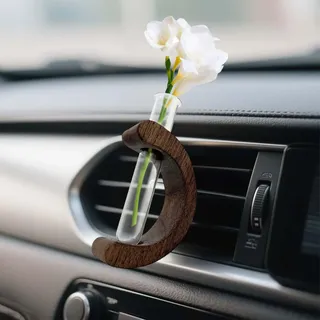 Nevoluxer Auto Vase Clip aus Holz, Mini Blumenvase für Lüftungsschlitz, Glas Vasen Dekoration für Auto Innenraum, Universal für Lüftungsschlitz Deko