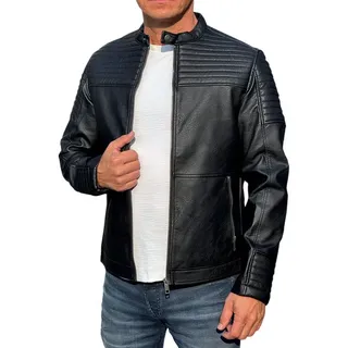 Jack & Jones Bikerjacke hochwertige Slim Fit Kunstlederjacke mit Steppmuster Kunstlederjacke mit Reißverschluss und Druckknopf XL (54/56)