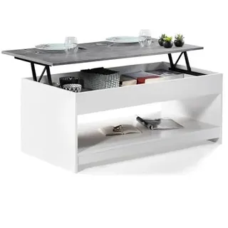 IDMarket - Couchtisch, höhenverstellbar, rechteckig, SOA, Holz, weiß, Platte in Betonoptik