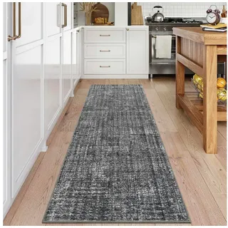 GarveeMore Veloursteppich Designteppich Maschinenwaschbarer Teppich – flachfloriger Läufer, Moderner Teppich pflegeleicht, rutschfest, schmutzabweisend grau 60 cm x 230 cm