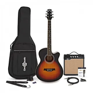 Gear4music Cutaway Akustikgitarre Einsteigerset mit 15W Verstärker
