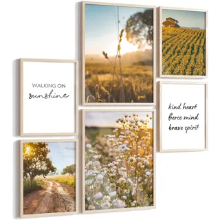 Papierschmiede® Mood Poster Set Fields Of Gold, Rahmen optional, 6 Poster, Größe wählbar, Bilder Wohnzimmer Deko Schlafzimmer, Sonnenblumen Blüten Feldweg Sepia Bilderwand