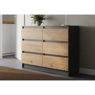 Home Collective Kommode mit 6 Schubladen 95, 120, 140, 160 cm breit Holz Schrank (Highboard Anrichte Schlafzimmer Wohnzimmer Flur Büro Organizer), Kommode 100 cm breit Kommode Sideboard, Anthrazit Artisan-Eiche grau 95 cm x 78 cm x 35 cm