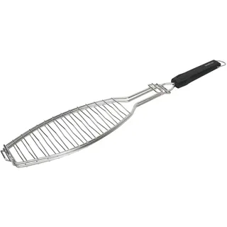 SANTOS XL Fischbräter 61,5cm - Edelstahl Fisch-Grillkorb - Fischhalter mit Hitzeschutzgriff - für Fische bis zu 33cm - Spülmaschinenfest - Fischgrillzange - optimale Grillergebnisse