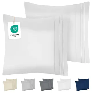 DREAMZIE Kissenbezug 80x80 Weiß 2er Set Premium Mikrofaser mit Stickmuster Oeko-TEX Zertifiziert - Kopfkissenbezug 80x80 Weich