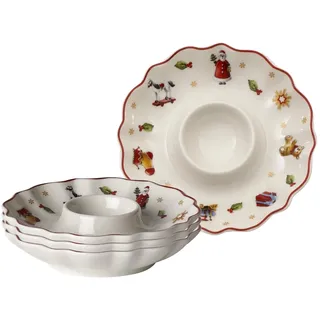 Villeroy & Boch Toy's Delight Eierbecher 4er Set, 11 cm, Weihnachtliche Eierteller mit Wintermotiven, Premium Porzellan, Weiß/Rot/Gold