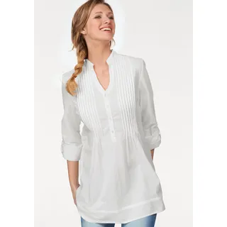 Longbluse ANISTON CASUAL Gr. 38, weiß (offwhite) Damen Blusen langarm mit dekorativer Biesenverarbeitung
