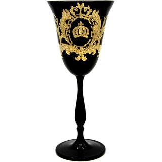 Pompöös by Casa Padrino Luxus Weißweinglas mit 24 Karat Vergoldung Schwarz / Gold Ø 8,7 x H. 20,3 cm - Pompööses Weißweinglas designed by Harald Glööckler