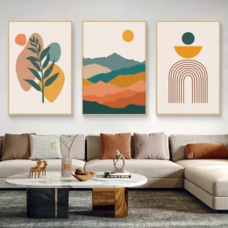 3er Premium Abstrakte Poster Set Modern Wandbilder Set, Abstrakte Gometrische Linie Pflanze Leinwandbilder Wandposter, Bilder als Wanddeko für Wohnzimmer und Schlafzimmer, Ohne Rahmen (ABC,50x70cm)