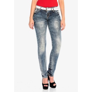 Cipo & Baxx Bequeme Jeans mit bestickten Knopfverschluss-Taschen in Skinny-Fit blau 29