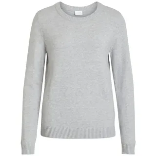 Vila Strickpullover Dünner Rundhals Strickpullover VIRIL für Damen (1-tlg) Regular Fit Rundhals unifarben wärmend Ohne Verschluss grau XS (34)