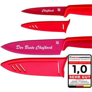 Premium WMF Touch Messerset 2-teilig, Küchenmesser mit Schutzhülle, Personalisierte Geschenke, Kochmesser, Küchenmesser rot inkl. wunsch Gravur