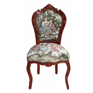 Casa Padrino Barock Esszimmer Stuhl ohne Armlehne Gobelin "Love Story "/Braun - Antik Stil