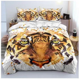 LuxusKollektion Bettwäsche Bettwäsche-Set 3D Tiger 155x220cm 2 Kissen 80x80cm