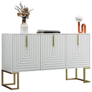 HAUSS SPOLE Sideboard Schrank Kommode Beistellschrank Vitrine mit verstellbaren Regalen (U-förmigen Schranktüren und Metallgriffen und Sockel), für Esszimmer und Küche weiß