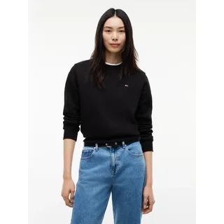 Sweatshirt TOMMY JEANS "TJW REG S FLAG CREW", Damen, Gr. XXS (32), schwarz, Sweatware, Obermaterial: 80% Baumwolle, 20% Polyester, unifarben, regular fit normal, Rundhals, Rippbündchen, Sweatshirts Sweatshirt, mit Logostickerei, Regular Fit