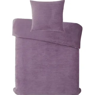 KH-Haushaltshandel Winter Wende Bettwäsche Cashmere Cord, 135x200+80x80cm,flieder, Fleece, Plüsch Teddy