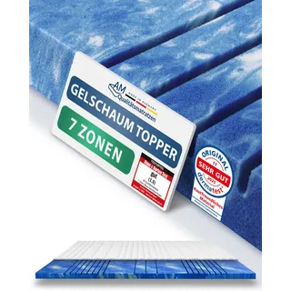 AM Qualitätsmatratzen 7 Zonen Deluxe Gel Topper 80x200cm RG50 - Made in Germany - Atmungsaktiver Gelschaum Topper 80x200-8cm - Kühlende Matratzenauflage mit Lyocell Bezug und Anti-Rutsch Funktion