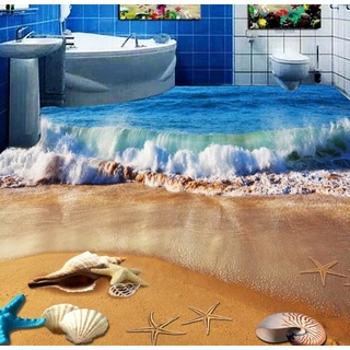 Tapeten Für Wohnzimmer 3D-Bodenwandbilder 3D-Bodenbelag Europäische Wellen Von Muscheln Tapete Für Wände 3D-Fototapete Für Wohnzimmer Vinylbodenkleber, 430 X 300 cm Schlafzimmer Wohnzimmer