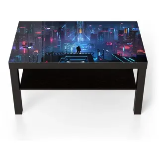 DEQORI Couchtisch 'Cyberpunk Stadt bei Nacht', Glas Beistelltisch Glastisch modern blau|schwarz