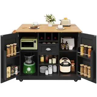 Okwish Kücheninsel Schwarz Holzwerkstoff, 140x93.5x40 cm, Küchen, Küchenmöbel, Kücheninseln
