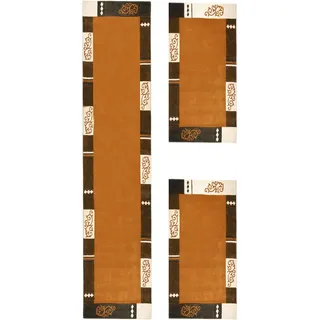 THEKO Bettumrandung Ambadi, handgetuftet, Höhe 14 mm, (3-tlg), Bettvorleger, reine Schurwolle, mit Bordüre, modern, Läufer-Set braun