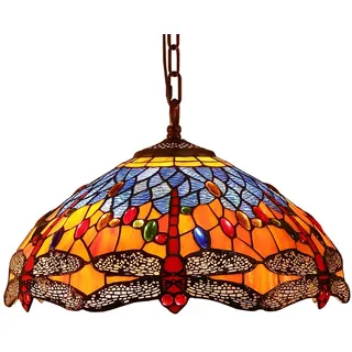Bieye L30709 Libelle Tiffany Deckenpendelleuchte, Orange Blau | Glasmalerei, Handgefertigter Lampenschirm,, 16 Zoll(40.6cm)
